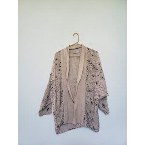 Arthur Max Sportswear Women XS Cardigan Tan Floral Cotton Rayon Jute Lagenlook